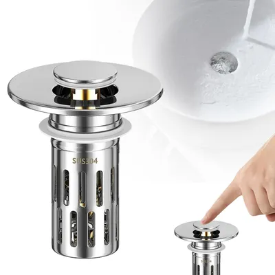 Image de Filtre d'évacuation extensible pour évier, bouchon d'évacuation universel avec filtre, bouchon d'évier en acier inoxydable, adapté à la cuisine, à la salle de bains et au lavabo.
