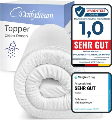 Produktbild von Dailydream viscoelastischer Matratzentopper "Model M" mit Memory Foam Effekt, 140x190x5cm, Edition "Clean Ocean"