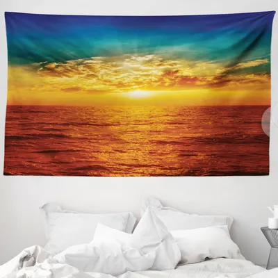 Produktbild von ABAKUHAUS Exotisch Wandteppich, Sonnenuntergang am Meer Wolken aus Weiches Mikrofaser Stoff Waschbar ohne Verblassen Digitaldruck, 230 x 140 cm, Mehrfarbig