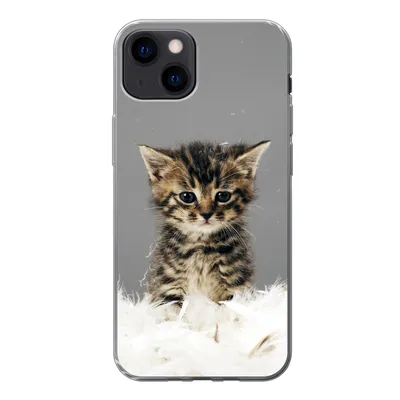 Produktbild von MuchoWow® Handyhülle Schutzhülle Hülle für iPhone 13 Katze - Kätzchen - Federn Silikon Softcase Handy Hülle - Karteninhaber