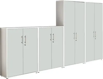 Produktbild von Aktenschrank TABOR 54 in weiß / weiß matt, Schrankwand, Büroschrank, abschließbar, Metallgriffe