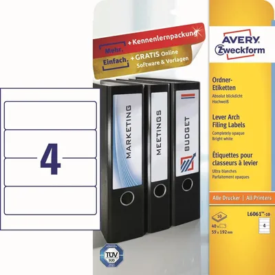 Produktbild von Ordner-Etiketten für breite Ordner kurz weiß 192x59mm 40 Etiketten Packung mit 30 Stück
