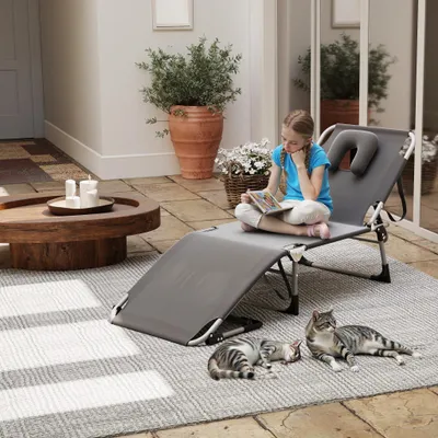 Produktbild von YZNAHRE Sonnenliege Klappbar Liegestuhl Gartenliege mit Verstellbare Rückenlehne und Fußstütze Tragbare Gartenstuhl Strandliege Relaxliege für Garten Terrasse Strand (Dunkelgrau)