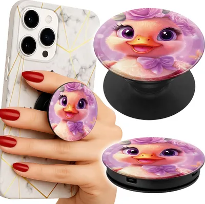 Produktbild von Handyhalterung Popsocket für den Finger / Ständer - SÜßES ENTENMOTIV AUF ROSAEM HINTERGRUND