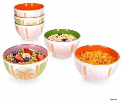 Produktbild von 6er Set Tropicana Müslischalen 550ml Steingut Palme Dessert-Bowls, KI-generiertes Bild