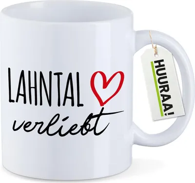 Produktbild von Huuraa Kaffeetasse Lahntal verliebt 330ml Weiß Keramik Kaffeebecher Geschenkidee