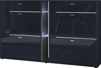 Produktbild von Vladon Schuhschrank Schuhkipper Today 155,5 x 95 x 28 cm, mit weißer LED Beleuchtung,  Germany, Korpus in Schwarz matt, Fronten in Schwarz Hochglanz