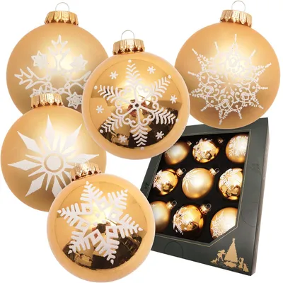Glas-Kerstballen, gold, 9 Stück, Ø 8 cm, glänzend/matt