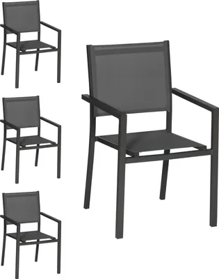 Produktbild von 4er Set Stühle aus anthrazitfarbenem Aluminium - graues Textilene