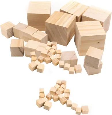 Productafbeelding van Houten kubussen, set van 50 stuks, van 5 cm tot 1 cm, geschikt voor doe-het-zelf- en knutselprojecten