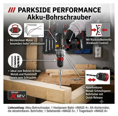 Image de Kit perceuse-visseuse Parkside Performance PPBSSA 12 A1 avec batterie 5 Ah et chargeur 6 A