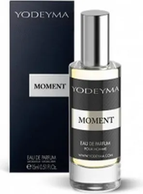 A bottle of YODEYMA Moment perfume and its packaging.