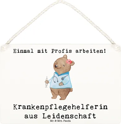 Produktbild von Mr. & Mrs. Panda Schild Krankenpflegehelferin Leidenschaft DIN A6 - Weiß - Geschenk, Lustig, wandtafel, holzbild, Pflegekraft, Holzschild, Spruch, kleine aufmerksamkeit