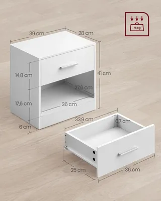 Obrázok produktu pre Biele minimalistické nočné stolíky so zásuvkou, 2 ks