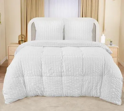 Produktbild von Ibenzoa® Seersucker-Bettwäsche-Set 200 x 200 cm, 2 x 80 x 80 cm – weich &  gebürstetes Mikrofaser-Polyester, Reißverschluss, Umschlagkissenbezüge, pflegeleicht