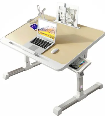 Obrázok produktu pre Multifunkčný stojan na notebook v tvare stola, nastaviteľný, skladací, 60 cm x 40 cm x 27 cm ~ 40 cm, držiak na knihy, držiak na tablet, odkladacia zásuvka, drevo