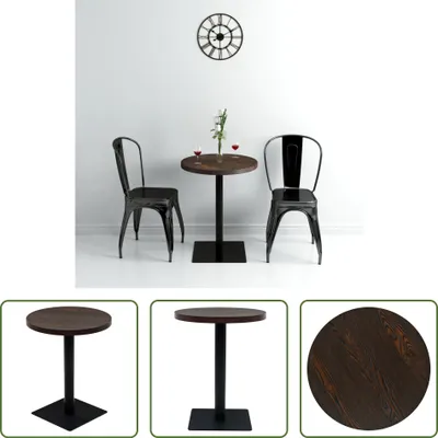 Produktbild von The Living Store Bistrotisch MDF und Stahl Rund 60×75 cm Dunkle Esche
