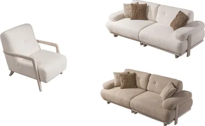 Produktbild von Villa Möbel Sofa Set Smooth Grau-Anthrazit Stellvariante:2+2+1 Handmade, pflegeleichter Mikrofaser Webstoff
