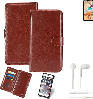 Produktbild von K-S-Trade 360° Hülle kompatibel mit LG Electronics K41S inkl. Headphones braun Kunstleder Case BookCase WalletCase Kunstlederederhülle Handyhülle,