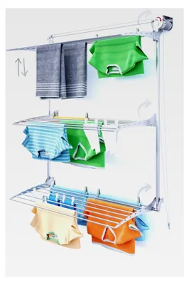 Produktbild von Wandmontierter Wäscheständer Tower für vertikale Wandmontage, einziehbar für Innen- und Außenbereich, 128 x 52 x 137 cm, Grau