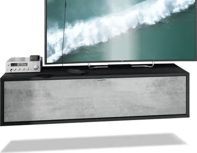 Produktbild von Vladon TV Board Lana 120 Hängeschrank Lowboard 120 x 29 x 37 cm,  Germany, Korpus in Schwarz matt, Fronten in Beton Oxid Optik | Große Farbauswahl