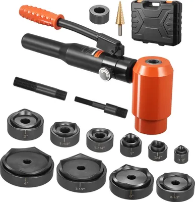 Immagine prodotto di Set di punzoni, 147,1 kN Set di punzoni idraulici, da 12,7 a 101,6 mm Kit di utensili KO Utensile per la realizzazione di fori, kit di utensili KO con 10 matrici per armadi elettrici in metallo, armadi di controllo elettrico, armadi di commutazione