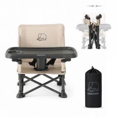 Produktbild von Deryan Pop 'N Sit Mini Kinder-Sitzerhöhung – Faltbar – Mit Esstablett und Tragetasche – Nougat