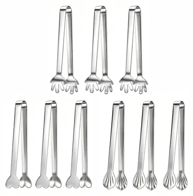9 Mini-Servierzangen aus Edelstahl, 12,5 cm, für Buffet