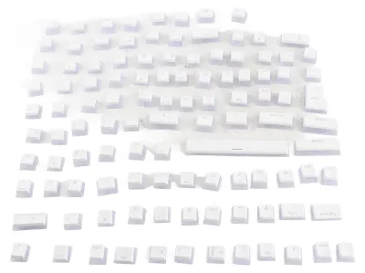 Zdjęcie produktu dla Klawisze ABS, 108 klawiszy, dwuwarstwowe, dwukolorowe, przepuszczające światło, do klawiatur mechanicznych z 61, 87, 104 i 108 klawiszami, kolor biały