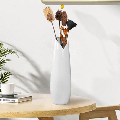 Imagen del producto de Vaso de cerámica blanca Unyqoos® de 30 cm – jarra decorativa moderna y texturizada, ideal para pampas, flores y decoración elegante del hogar
