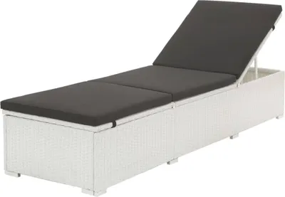 Image de Chaise longue avec coussin Résine tressée Blanc