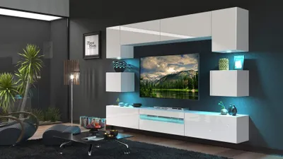 Produktbild von Furnitech Wohnwand Wohnzimmer - Wohnzimmer Schrankwand (Besta GAN1-17W-HG21 1B)