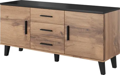 Produktbild von Furniture24 Kommode Lotta Sideboard 2 Türiger 3 Schubladen 150 cm breit Wotan Eiche Schwarz
