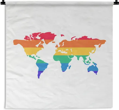 Produktbild von MuchoWow® Wandteppich Wandbehang Karte - Welt - Regenbogen 150x150 cm Tapisserie Dekoration Wandtuch - Wohnaccessoires - Modernes