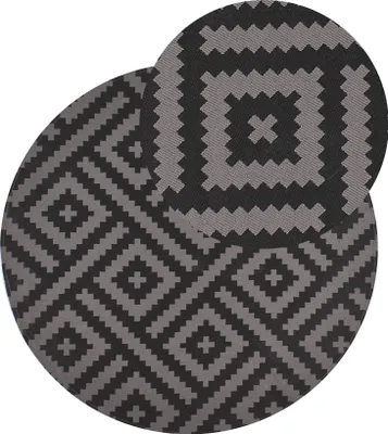 Produktbild von BELIANI Outdoorteppich Schwarz und Grau 120 cm Rund Geometrisches Muster Modern Indoor Outdoor Terrasse Balkon Garten