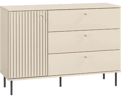 Produktbild von Kommode ALVARO 05 kaschmir 85x120x40 cm (HBT) mit Soft-Close, schwarzen Metallfüßen und goldenen Griffen
