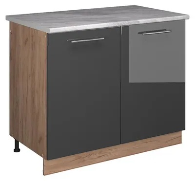 Produktbild von Spülenunterschrank Vicco Fame-Line Anthrazit Hochglanz/Goldkraft Eiche 100 cm, AP Marmor, Model 61958