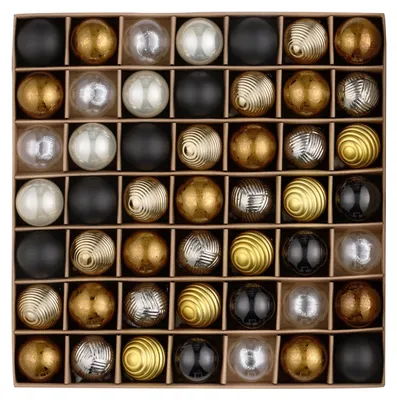 Weihnachtskugeln 49er Set, 3 cm, unzerbrechlich, schwarz-gold