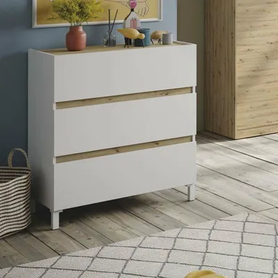 Image de Teddy - Commode, 79x41x91h cm Blanc, 3 Tiroirs