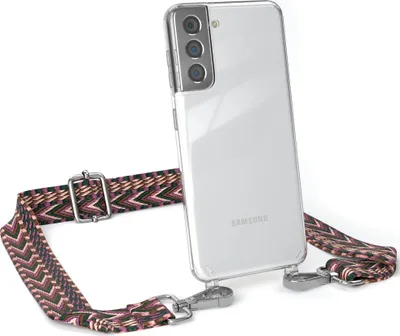 Produktbild von EAZY CASE Handykette - Verstellbarer Trageriemen kompatibel mit Samsung Galaxy S21 5G, Handykordel mit transparenter Silikon-Hülle, Band in Lila