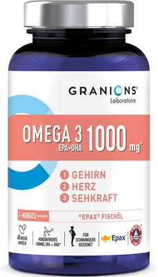 Produktbild von Omega-3 Kapseln hochdosiert – Fischöl Omega 3 EPA DHA, Omega-3-Fettsäuren Kapseln für Herz & Gehirn– Omega 3 Nahrungsergänzungsmittel, Fischöl Kapseln