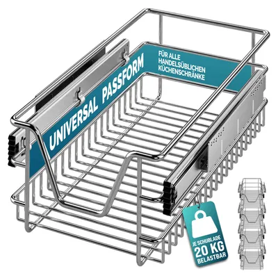 Produktbild von CASARIA® 4x Teleskopschublade Schrankauszug Küche Schublade 30cm 20kg Belastbar Verchromt Korbauszug mit Zubehör Haushalt Küchenschrank Kleiderschrank