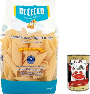 Produktbild von 3x Pasta De Cecco 100% italienische Pasta, Bombardoni rigati n 128 Pasta 500 g + Italian Gourmet polpa 400g