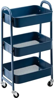 Image de DOEWORKS Chariot métallique 3 plateaux bleu foncé avec roulettes