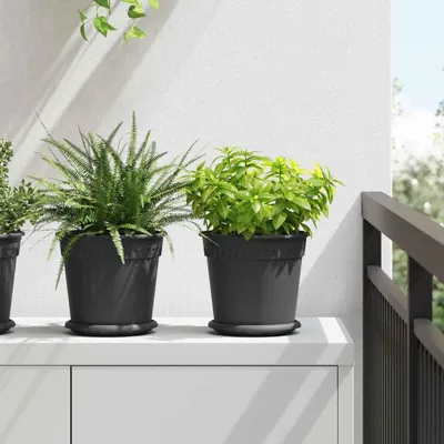 Produktbild von (Angebot 2026)6er Set Runder Blumentopf - Pflanzkübel - Moderne design, Schwarz Ø 19 x 16 cm Kunststoff GermanyMöbel 47687 - Beete