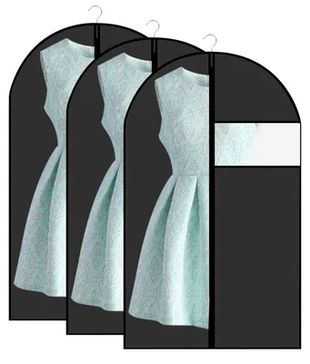 Image de Lot de 3 housses à vêtements, 60 x 100 cm, en tissu respirant, avec fenêtre transparente et fermeture à glissière noire, pour robes, manteaux, chemises et robes de soirée.