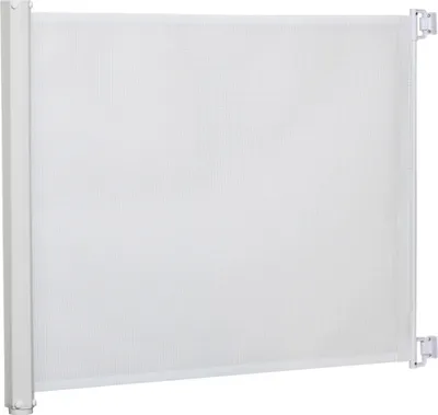 Produktbild von PawHut Hunde Türschutzgitter Treppenschutzgitter Treppenschutz Sicherheitstrennwand Trennwand Türschutz Treppenschutzgitter ausziehbar treppenschutzrollo Rollo Einrollbar PVC Weiß 115 x 82,5 cm