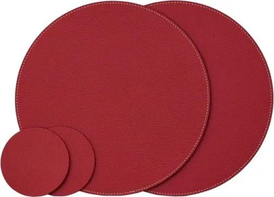 Produktbild von Famanu Platzsets und Untersetzer aus recyceltem Leder - Set von 2 - Platzsets 33 cm - Untersetzer 10 cm (rot)