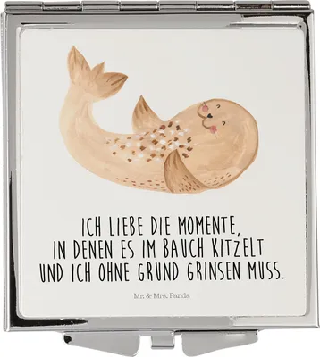 Produktbild von Mr. & Mrs. Panda Taschenspiegel Robbe Liegen - Weiß - Geschenk, Lustige Sprüche, Ostsee, Strand, Frauen Spiegel, Lachen, Mini, Kosmetikspiegel, Nordsee, Schminkspiegel