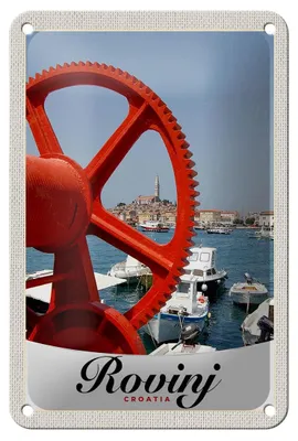 Produktbild von Blechschild Reise 12x18cm Rovinji Kroatien Boote rot Haus Schild